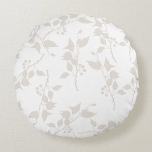 Botanische Beige Sierlijke Bladpatroon  Rond Kussen