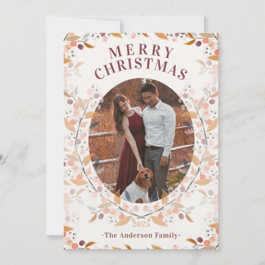 Botanische Berry Ingelijste Foto Vakantie Kaart (Voorkant)