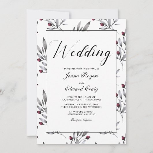 Botanische bessen en kant bruiloft kaart (Voorkant)