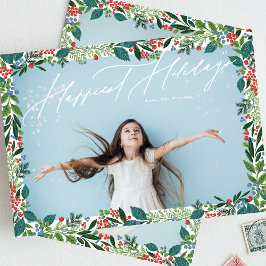 Botanische bessen lijst classic multi foto HAPPIES Feestdagenkaart