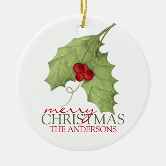 Botanische bessen Rustic Holiday Custom Family Keramisch Ornament (Voorkant)