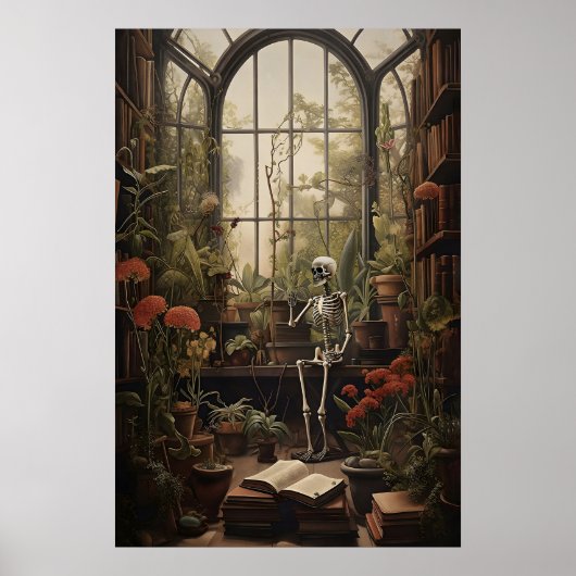 Botanische bibliotheek skelet kunstprint, donker poster (Voorkant)