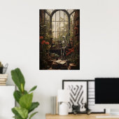 Botanische bibliotheek skelet kunstprint, donker poster (Thuiskantoor)