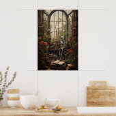 Botanische bibliotheek skelet kunstprint, donker poster (Keuken)