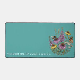 Botanische Bij Vlinder Tuin Bureaubladmat - Teal Bureaumat