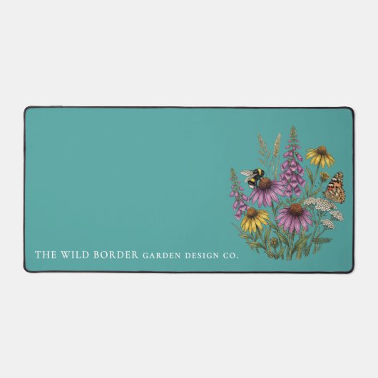 Botanische Bij Vlinder Tuin Bureaubladmat - Teal Bureaumat (Voorkant)