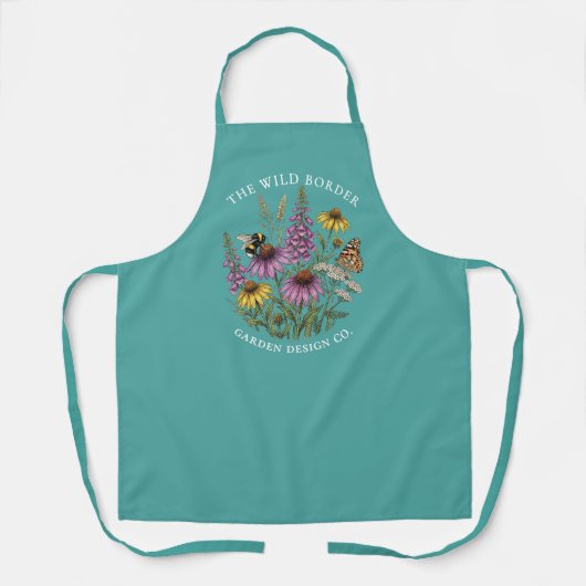 Botanische Bijen- en Vlinder-Turquoise Schort (Voorkant)
