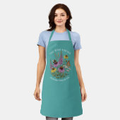 Botanische Bijen- en Vlinder-Turquoise Schort (Gedragen)