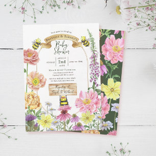 Botanische Bijen en Wildflower Coed Baby shower Kaart
