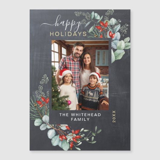 Botanische bijtende Chalkboard Holiday Magnet Kaar (Voorkant)
