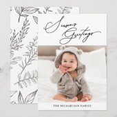 Botanische Black and White Season's Groeten Feestdagenkaart (Voorkant / Achterkant)