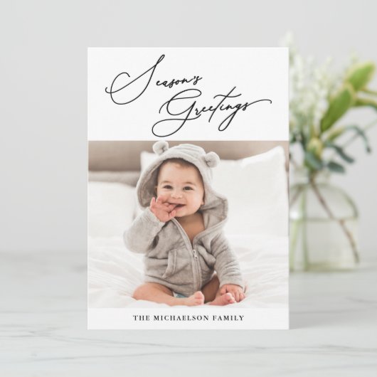 Botanische Black and White Season's Groeten Feestdagenkaart (Staand voorkant)