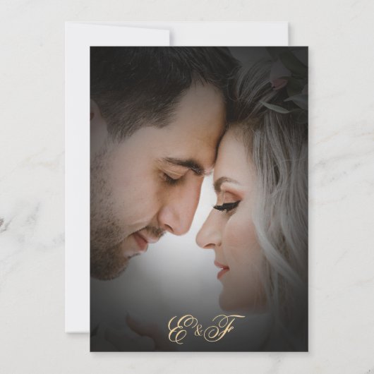 Botanische Black en Gold Photo Monogram Weddenscha Kaart (Achterkant)