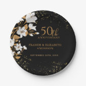 Botanische Black Gold 50ste bruiloft Jubileum Papieren Bordje (Voorkant)