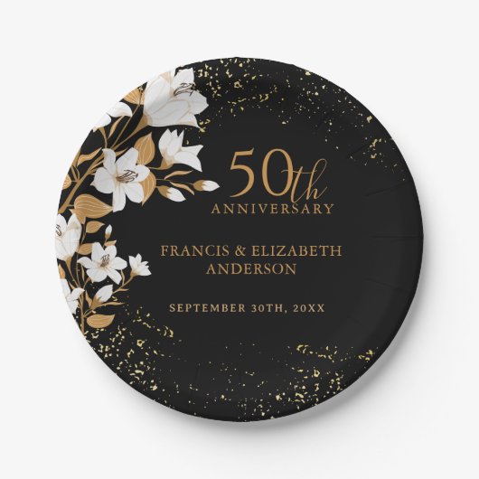 Botanische Black Gold 50ste bruiloft Jubileum Papieren Bordje (Voorkant)