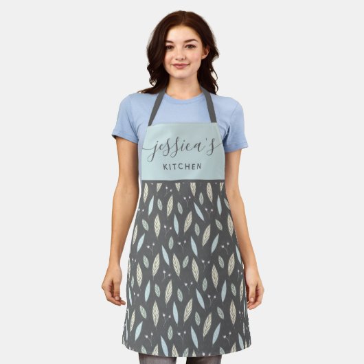 Botanische blad all-over print schort (Gedragen)