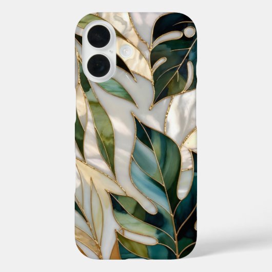 Botanische Blad iPhone Hoes Groen Goud Glas in Loo (Achterkant)