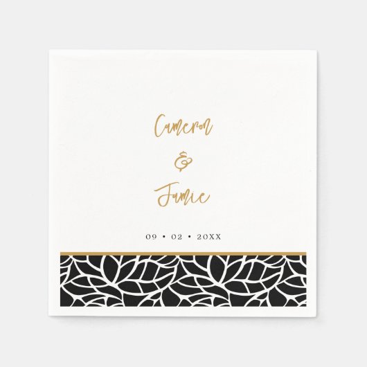 Botanische Blad Patroon Rand Namen Datum Bruiloft Servet (Voorkant)