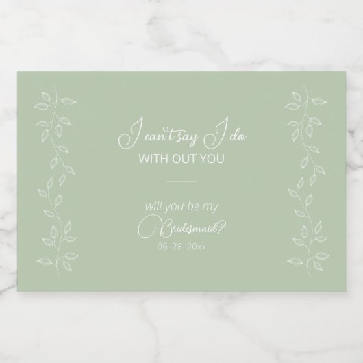 Botanische blad wijnstok salie groen bruidsmeisje  sparkling wijnetiket (Enkel label)