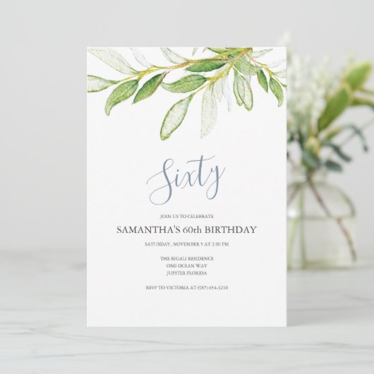 Botanische bladeren 60e verjaardag uitnodiging (Staand voorkant)