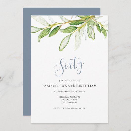 Botanische bladeren 60e verjaardag uitnodiging (Voorkant / Achterkant)