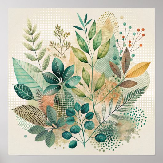 Botanische bladeren Collage Wall Decor Poster (Voorkant)