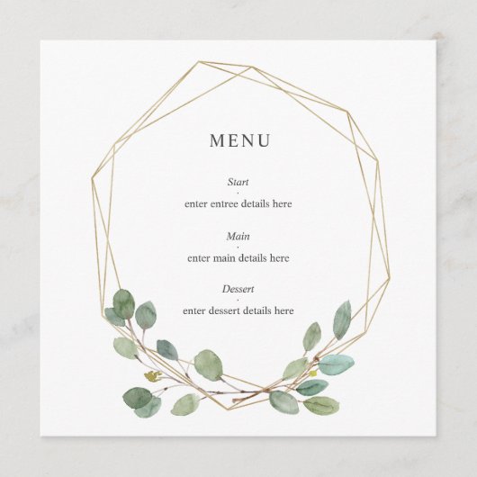 Botanische bladeren Elegant Goud Geo Lijst Bruilof Menu (Voorkant)