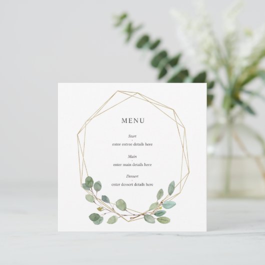 Botanische bladeren Elegant Goud Geo Lijst Bruilof Menu (Staand voorkant)