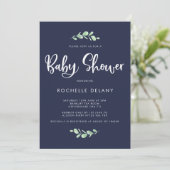Botanische bladeren en Baby shower met strepen Kaart (Staand voorkant)
