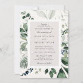 Botanische bladeren en groen bruiloft kaart (Voorkant)