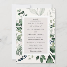 Botanische bladeren en groen bruiloft kaart