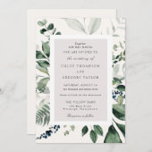Botanische bladeren en groen bruiloft kaart (Voorkant / Achterkant)