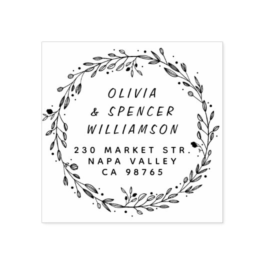 Botanische bladeren en handgeschreven naam retoura rubberstempel (Afrduk)