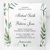 Botanische bladeren Foto Collage Groen Bruiloft Drieluik Uitnodiging (Binnenzijde eerst)