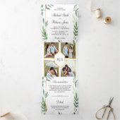 Botanische bladeren Foto Collage Groen Bruiloft Drieluik Uitnodiging (Binnen)