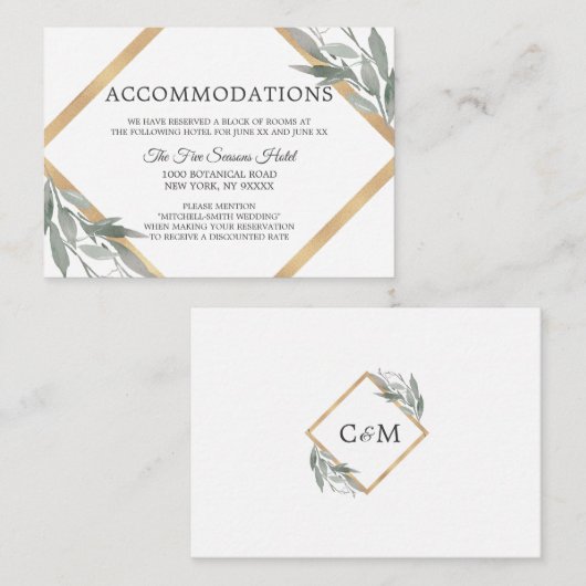 Botanische bladeren Goud Bruiloft ACCOMMODATIE Informatiekaartje (Voorkant / Achterkant)