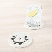 Botanische bladeren Initiaal monogram ivoor en zwa Zandsteen Onderzetter (Zijkant)