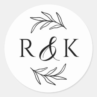 Botanische bladeren krans Ampersand Initialen brui Ronde Sticker
