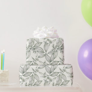 Botanische bladeren lijnen wit cadeaupapier
