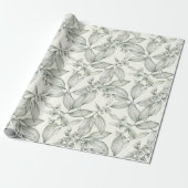 Botanische bladeren lijnen wit cadeaupapier (Uitgerold)