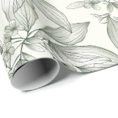 Botanische bladeren lijnen wit cadeaupapier (Rol Hoek)