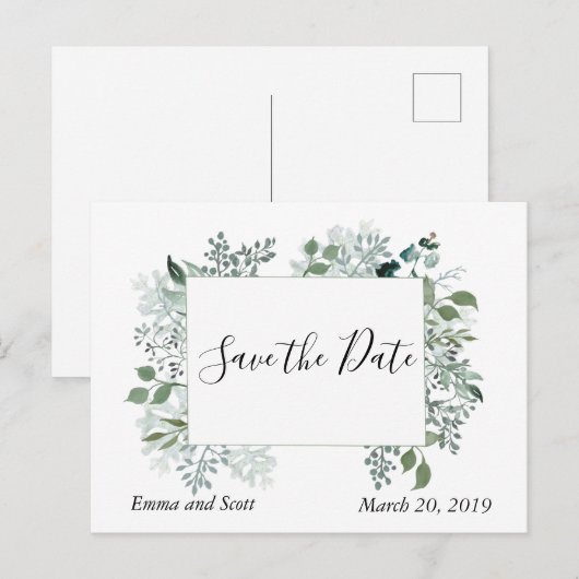 Botanische bladeren loof bruiloft opslaan van de d aankondigingskaart (Voorkant / Achterkant)