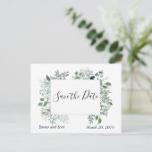 Botanische bladeren loof bruiloft opslaan van de d aankondigingskaart (Staand voorkant)