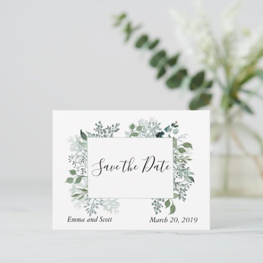 Botanische bladeren loof bruiloft opslaan van de d aankondigingskaart (Staand voorkant)