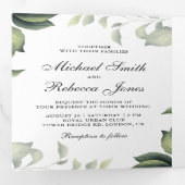 Botanische bladeren loof foto collage bruiloft drieluik uitnodiging (Binnenzijde eerst)