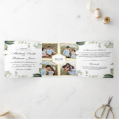 Botanische bladeren loof foto collage bruiloft drieluik uitnodiging (Binnen)