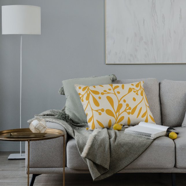 Botanische bladeren Matig Patroongeel Kussen (Creator heeft geüpload)