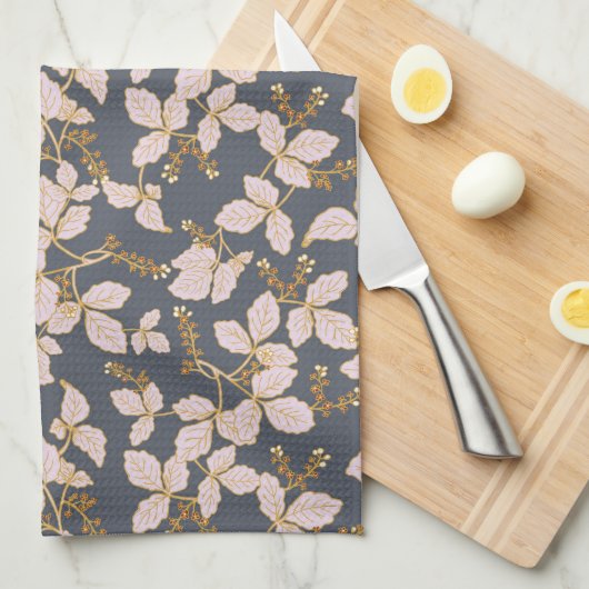 Botanische bladeren met bloemen en bessen theedoek (Quarter Fold)