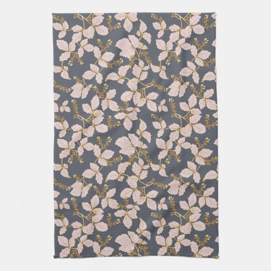 Botanische bladeren met bloemen en bessen theedoek (Verticaal)