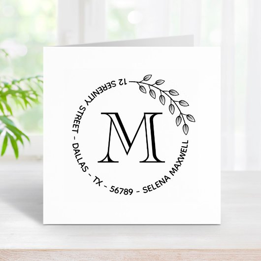 Botanische bladeren met rond monogram rubberstempel